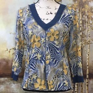 EUC LIOR PARIS EUC Pretty  Blue/Yellow Lined Top